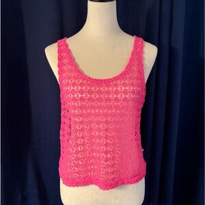 Victoria’s Secret Pink hot pink crochet tank top sheer crochet like patt…